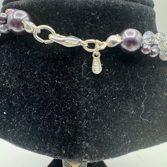 Roman Multi-Strand Purple Faux Pearl & Crystal Bead Necklace - Picture 5 of 7